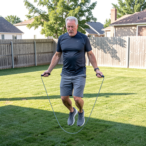 man jumping rope indoors