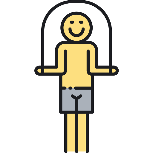man with smiley face jumping rope